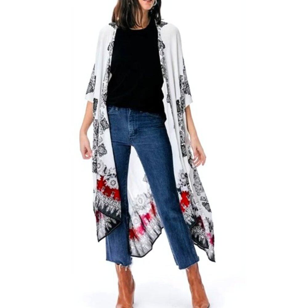 Women's Semi-Sheer Long Loose Fit Caftan V-Neck Cover-Up Casual or Beach Wear